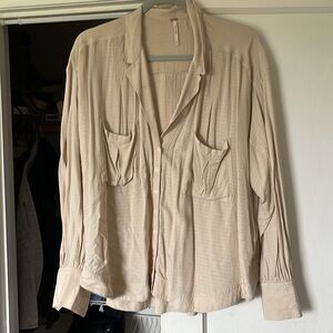Free people cream button up tshirt